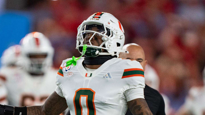 CHECK THIS DUPLICATE Miami Hurricanes defensive back Keionte Scott (0) runs onto the field at the start of the CFP Fiesta Bowl against Ole Miss at the State Farm Stadium, in Glendale, Ariz., on Thursday, Jan. 8, 2026.
