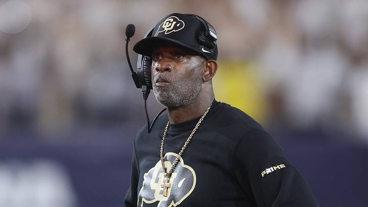 Sep 3, 2026; Atlanta, Georgia, USA;  Colorado Buffaloes head coach Deion Sanders reacts in the first half against the Georgia Tech Yellow Jackets at Bobby Dodd Stadium at Hyundai Field.  Mandatory Credit: Brett Davis-Imagn Images