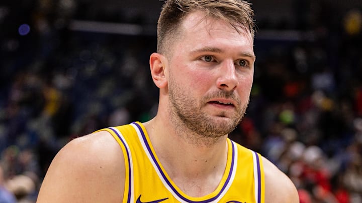 Los Angeles Lakers forward/guard Luka Doncic heads to the locker room after the game against the New Orleans Pelicans. Los Angeles Lakers forward/guard Luka Doncic heads to the locker room after the game against the New Orleans Pelicans.