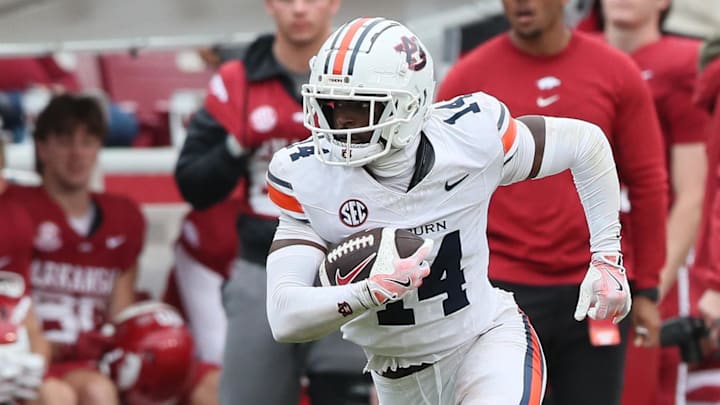 Auburn Tigers cornerback Rayshawn Pleasant intercepted two passes against Arkansas, including one he returned for a touchdown.