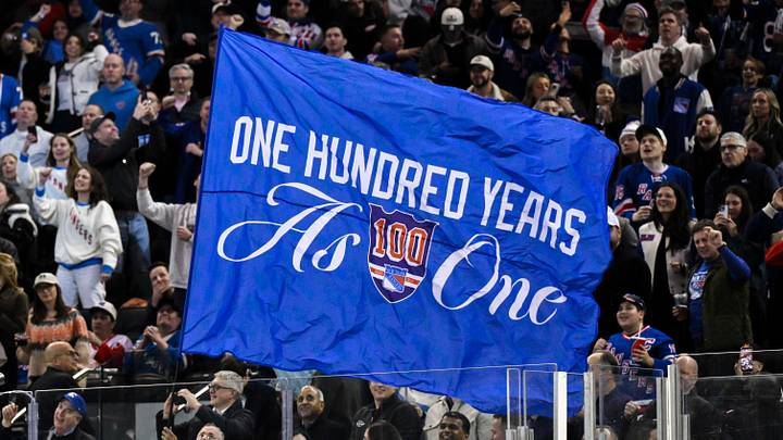 Nov 16, 2025; New York, New York, USA; General view of a flag being waved by New York Rangers staff during the second period against the Detroit Red Wings at Madison Square Garden. Mandatory Credit: John Jones-Imagn Images Nov 16, 2025; New York, New York, USA; General view of a flag being waved by New York Rangers staff during the second period against the Detroit Red Wings at Madison Square Garden. Mandatory Credit: John Jones-Imagn Images