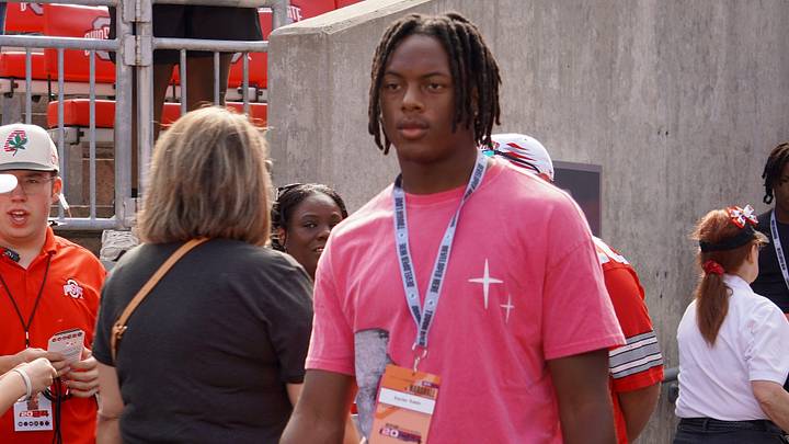 Glassboro (New Jersey) wide receiver recruit Xavier Sabb watches warm-ups before Ohio State's game against the Marshall University Thundering Herd. Glassboro (New Jersey) wide receiver recruit Xavier Sabb watches warm-ups before Ohio State's game against the Marshall University Thundering Herd.