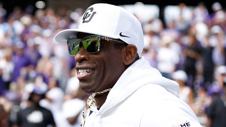 Colorado Buffaloes head coach Deion Sanders runs on the field before the game against the TCU Horned Frogs at Amon G. Carter Stadium. Mandatory Credit: Tim Heitman-Imagn Images
