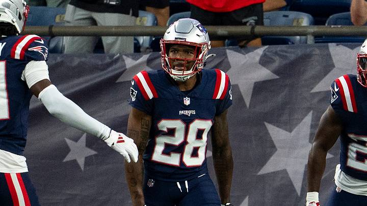 Aug 13, 2026; Foxborough, Massachusetts, USA; New England Patriots cornerback Karon Prunty (21), cornerback Kindle Vildor (28) and safety Dell Pettus (24) celebrate a first quarter play against the Indianapolis Colts at Gillette Stadium. Mandatory Credit: Natalie Reid-Imagn Images Aug 13, 2026; Foxborough, Massachusetts, USA; New England Patriots cornerback Karon Prunty (21), cornerback Kindle Vildor (28) and safety Dell Pettus (24) celebrate a first quarter play against the Indianapolis Colts at Gillette Stadium. Mandatory Credit: Natalie Reid-Imagn Images
