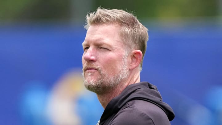Jun 3, 2025; Woodland Hills, CA, USA; Los Angeles Rams general manager Les Snead during organized team activities at Rams Practice Facility. Mandatory Credit: Kirby Lee-Imagn Images Jun 3, 2025; Woodland Hills, CA, USA; Los Angeles Rams general manager Les Snead during organized team activities at Rams Practice Facility. Mandatory Credit: Kirby Lee-Imagn Images