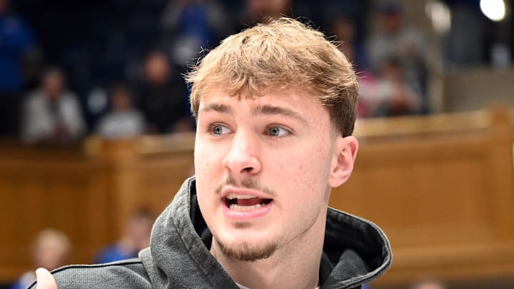 Former Duke Blue Devils player Cooper Flagg looks on during the first half against the Clemson Tigers.