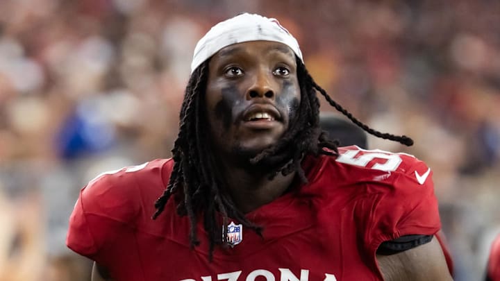 Aug 9, 2025; Glendale, Arizona, USA; Arizona Cardinals defensive lineman Darius Robinson (56) against the Kansas City Chiefs during a preseason NFL game at State Farm Stadium. Mandatory Credit: Mark J. Rebilas-Imagn Images Aug 9, 2025; Glendale, Arizona, USA; Arizona Cardinals defensive lineman Darius Robinson (56) against the Kansas City Chiefs during a preseason NFL game at State Farm Stadium. Mandatory Credit: Mark J. Rebilas-Imagn Images