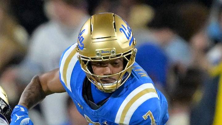 Nov 22, 2025; Pasadena, California, USA; Washington Huskies safety Rahshawn Clark (2) forces a fumble by UCLA Bruins wide receiver Mikey Matthews (7) during the first half the Rose Bowl. Mandatory Credit: Jayne Kamin-Oncea-Imagn Images Nov 22, 2025; Pasadena, California, USA; Washington Huskies safety Rahshawn Clark (2) forces a fumble by UCLA Bruins wide receiver Mikey Matthews (7) during the first half the Rose Bowl. Mandatory Credit: Jayne Kamin-Oncea-Imagn Images