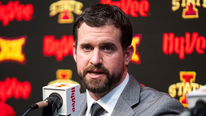 Jimmy Rogers speaks during his introductory press conference as Iowa State’s new head football coach on Dec. 8, 2025, at Iowa State University in Ames, IA.