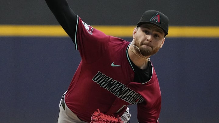 Aug 27, 2025; Milwaukee, Wisconsin, USA; Arizona Diamondbacks pitcher Ryne Nelson (19) delivers pitch against the Milwaukee Brewers in the first inning at American Family Field. Mandatory Credit: Michael McLoone-Imagn Images Aug 27, 2025; Milwaukee, Wisconsin, USA; Arizona Diamondbacks pitcher Ryne Nelson (19) delivers pitch against the Milwaukee Brewers in the first inning at American Family Field. Mandatory Credit: Michael McLoone-Imagn Images