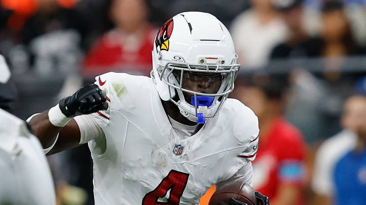 Aug 13, 2026; Paradise, Nevada, USA; Arizona Cardinals running back Jeremiyah Love (4) runs during a preseason game against the Las Vegas Raiders at Allegiant Stadium. Mandatory Credit: David Brytus-Imagn Images Aug 13, 2026; Paradise, Nevada, USA; Arizona Cardinals running back Jeremiyah Love (4) runs during a preseason game against the Las Vegas Raiders at Allegiant Stadium. Mandatory Credit: David Brytus-Imagn Images