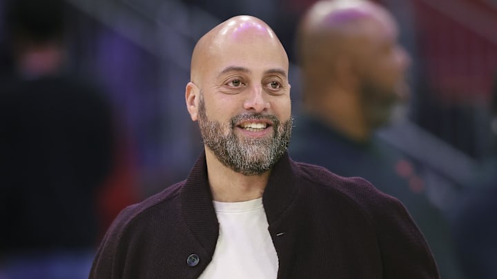 Jan 28, 2026; Houston, Texas, USA; Houston Rockets general manager Rafael Stone watches during practice before the game against the San Antonio Spurs at Toyota Center. Mandatory Credit: Troy Taormina-Imagn Images
