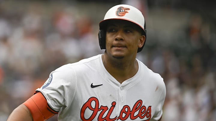 Sep 21, 2025; Baltimore, Maryland, USA; Baltimore Orioles catcher Samuel Basallo (29) reacts a after hitting a fifth inning solo home run against the New York Yankees at Oriole Park at Camden Yards. Mandatory Credit: Tommy Gilligan-Imagn Images Sep 21, 2025; Baltimore, Maryland, USA; Baltimore Orioles catcher Samuel Basallo (29) reacts a after hitting a fifth inning solo home run against the New York Yankees at Oriole Park at Camden Yards. Mandatory Credit: Tommy Gilligan-Imagn Images