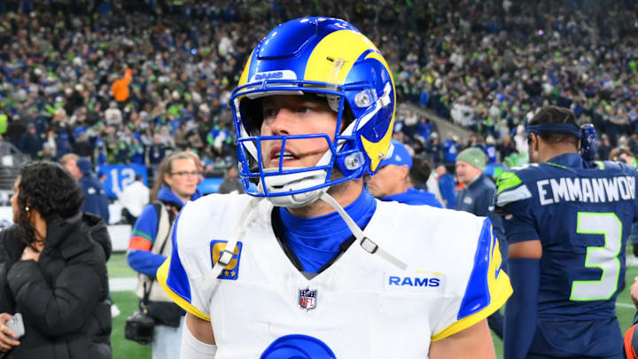 Jan 25, 2026; Seattle, WA, USA; Los Angeles Rams quarterback Matthew Stafford (9) leaves the field after the 2026 NFC Championship Game against the Seattle Seahawks at Lumen Field. Mandatory Credit: Steven Bisig-Imagn Images Jan 25, 2026; Seattle, WA, USA; Los Angeles Rams quarterback Matthew Stafford (9) leaves the field after the 2026 NFC Championship Game against the Seattle Seahawks at Lumen Field. Mandatory Credit: Steven Bisig-Imagn Images