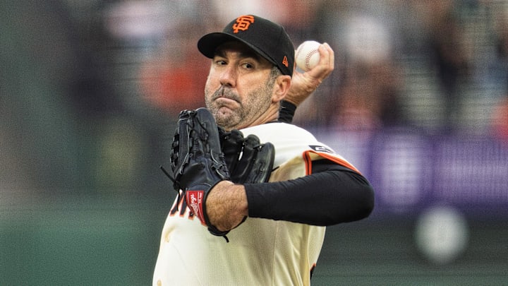 May 12, 2025; San Francisco, California, USA; San Francisco Giants starting pitcher Justin Verlander (35) delivers a pitch against the Arizona Diamondbacks during the first inning at Oracle Park