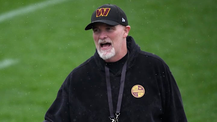 Nov 13, 2025; Madrid, Spain; Washington Commanders head coach Dan Quinn during practice at Ciudad Deportiva del Real Madrid. Nov 13, 2025; Madrid, Spain; Washington Commanders head coach Dan Quinn during practice at Ciudad Deportiva del Real Madrid.