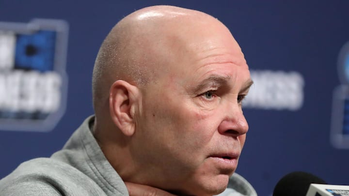 St. Mary's Gaels head coach Randy Bennett takes questions during a press conference ahead of the NCAA Tournament First Round game at Rocket Arena on Thursday, March 20, 2025, in Cleveland, Ohio.