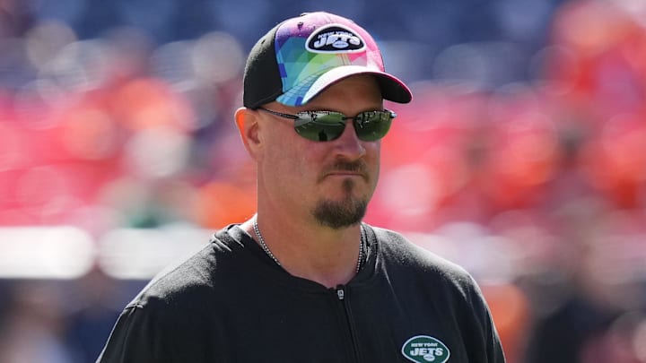 Oct 8, 2023; Denver, Colorado, USA; New York Jets offensive coordinator Nathaniel Hackett before the game against the Denver Broncos at Empower Field at Mile High. Mandatory Credit: Ron Chenoy-Imagn Images