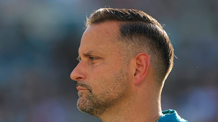 Jacksonville Jaguars defensive coordinator Anthony Campanile during an NFL scrimmage event at EverBank Stadium, Friday, Aug. 1, 2025, in Jacksonville, Fla. [Corey Perrine/Florida Times-Union]