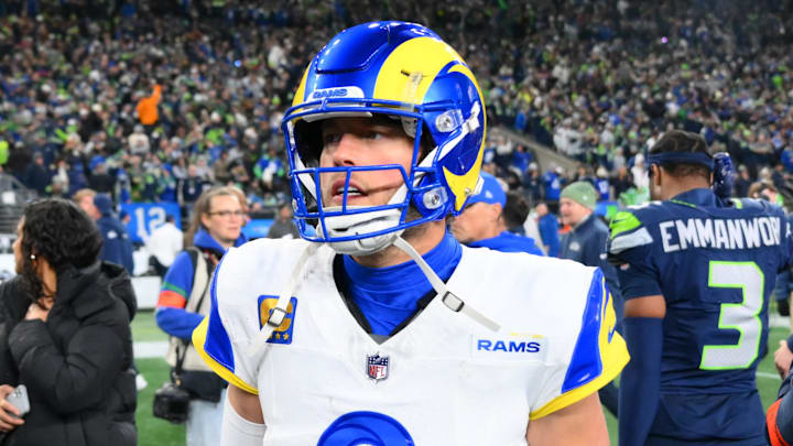 Jan 25, 2026; Seattle, WA, USA; Los Angeles Rams quarterback Matthew Stafford (9) leaves the field after the 2026 NFC Championship Game against the Seattle Seahawks at Lumen Field. Mandatory Credit: Steven Bisig-Imagn Images Jan 25, 2026; Seattle, WA, USA; Los Angeles Rams quarterback Matthew Stafford (9) leaves the field after the 2026 NFC Championship Game against the Seattle Seahawks at Lumen Field. Mandatory Credit: Steven Bisig-Imagn Images