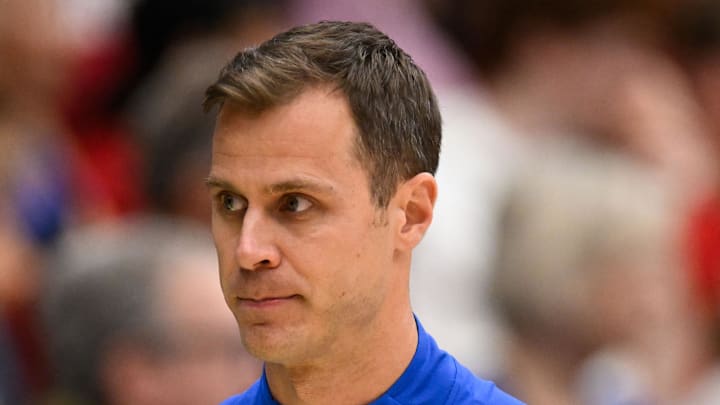Jan 17, 2026; Stanford, California, USA; Duke Blue Devils head coach Jon Scheyer looks on against the Stanford Cardinal in the first half at Maples Pavilion. Mandatory Credit: Eakin Howard-Imagn Images