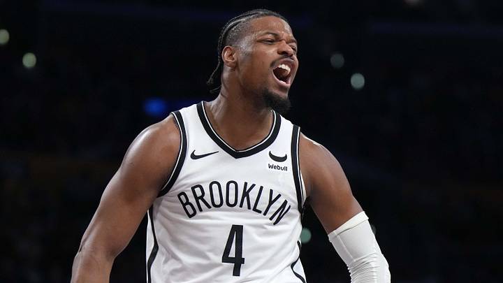 Brooklyn Nets guard Dennis Smith Jr. (4) celebrates (Mandatory Credit: Kirby Lee-USA TODAY Sports)