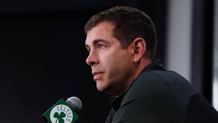 Sep 29, 2025; Boston, MA, USA; Boston Celtics president of basketball operations Brad Stevens talks to reporters during media day at the Auerbach Center. Mandatory Credit: David Butler II-Imagn Images