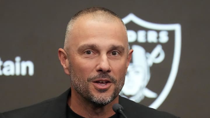 Feb 10, 2026; Henderson, NV, USA; Las Vegas Raiders general manager John Spytek at press conference at Intermountain Health Performance Center. Mandatory Credit: Kirby Lee-Imagn Images