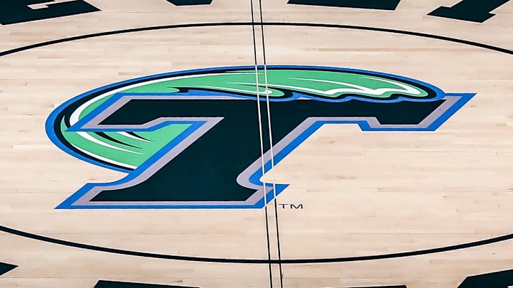 Feb 8, 2017; New Orleans, LA, USA; Devlin Fieldhouse logo at midcourt before the game between Houston Cougars and Tulane Green Wave at Devlin Fieldhouse. 