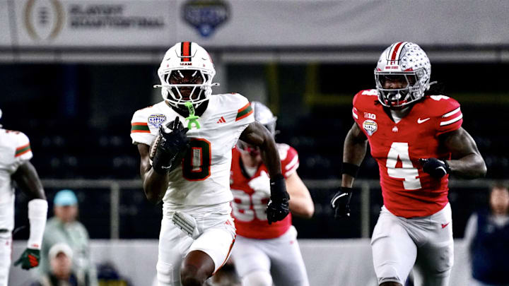 Keionte Scott runs back an interception for a touchdown at AT&T Stadium on Dec. 31, 2025.
