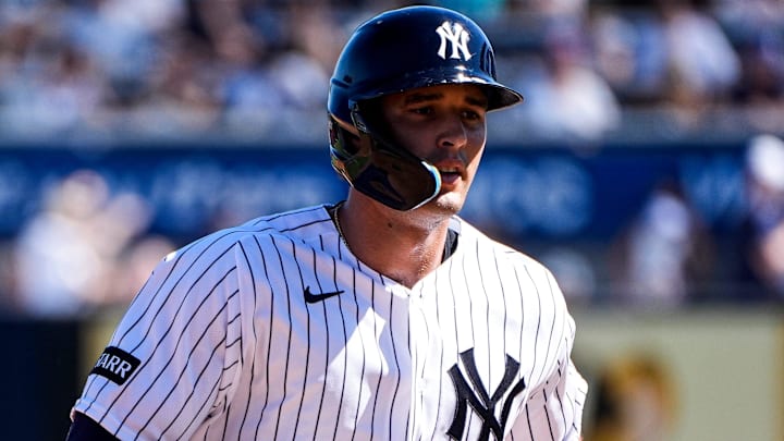 New York Yankees center fielder Spencer Jones (78) runs after batting a home run against Detroit Tigers during the second inning at George M. Steinbrenner Field in Tampa, Fla. on Saturday, Feb. 21, 2026.