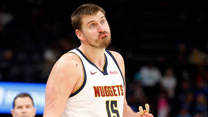 Mar 18, 2026; Memphis, Tennessee, USA; Denver Nuggets center Nikola Jokic (15) reacts during the second quarter against the Memphis Grizzlies at FedExForum. Mandatory Credit: Petre Thomas-Imagn Images Mar 18, 2026; Memphis, Tennessee, USA; Denver Nuggets center Nikola Jokic (15) reacts during the second quarter against the Memphis Grizzlies at FedExForum. Mandatory Credit: Petre Thomas-Imagn Images