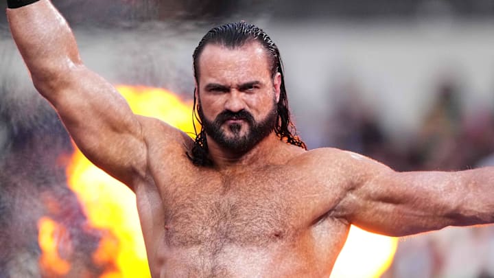 Apr 2, 2023; Inglewood, CA, USA; Drew McIntyre during Wrestlemania Night 2 at SoFi Stadium. Mandatory Credit: Joe Camporeale-Imagn Images