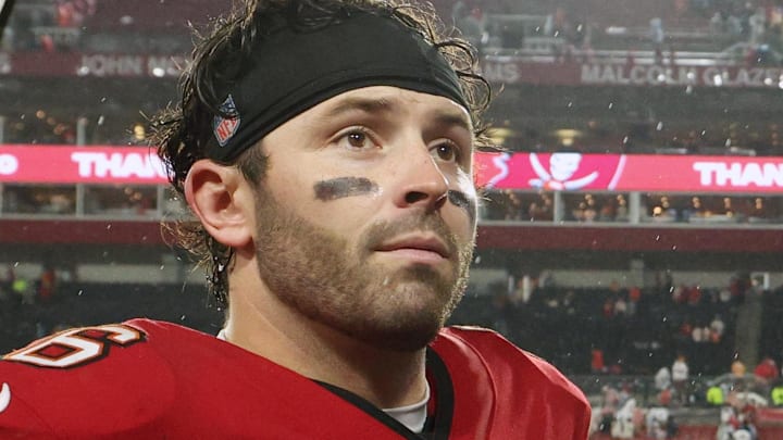 Jan 3, 2026; Tampa, Florida, USA; Tampa Bay Buccaneers quarterback Baker Mayfield (6) leaves the field after defeating the Carolina Panthers at Raymond James Stadium. Mandatory Credit: Nathan Ray Seebeck-Imagn Images Jan 3, 2026; Tampa, Florida, USA; Tampa Bay Buccaneers quarterback Baker Mayfield (6) leaves the field after defeating the Carolina Panthers at Raymond James Stadium. Mandatory Credit: Nathan Ray Seebeck-Imagn Images