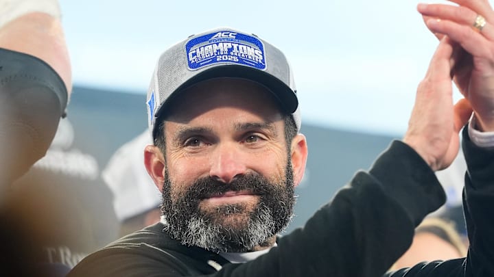 Dec 6, 2025; Charlotte, NC, USA; Duke Blue Devils head coach Manny Diaz celebrates defeating the Virginia Cavaliers during the 2025 ACC Championship game at Bank of America Stadium. Mandatory Credit: Jim Dedmon-Imagn Images Dec 6, 2025; Charlotte, NC, USA; Duke Blue Devils head coach Manny Diaz celebrates defeating the Virginia Cavaliers during the 2025 ACC Championship game at Bank of America Stadium. Mandatory Credit: Jim Dedmon-Imagn Images