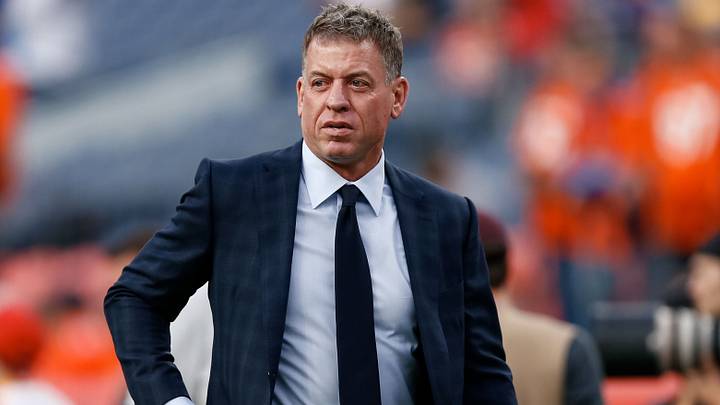 Sports broadcaster Troy Aikman before the game between the Denver Broncos and the Kansas City Chiefs at Empower Field. Sports broadcaster Troy Aikman before the game between the Denver Broncos and the Kansas City Chiefs at Empower Field.