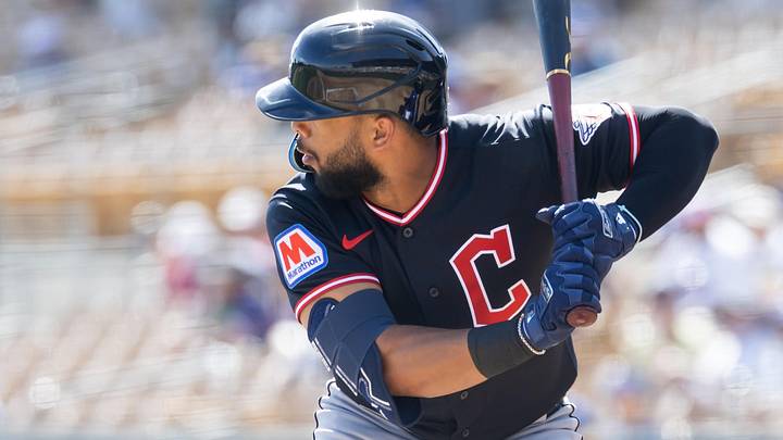 Feb 24, 2026; Phoenix, Arizona, USA; Cleveland Guardians outfielder George Valera against the Los Angeles Dodgers during a spring training game at Camelback Ranch-Glendale. Mandatory Credit: Mark J. Rebilas-Imagn Images Feb 24, 2026; Phoenix, Arizona, USA; Cleveland Guardians outfielder George Valera against the Los Angeles Dodgers during a spring training game at Camelback Ranch-Glendale. Mandatory Credit: Mark J. Rebilas-Imagn Images