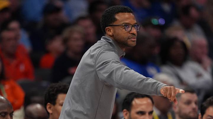 Mar 13, 2026; Charlotte, NC, USA; Miami Hurricanes head coach Jai Lucas during the second half against the Virginia Cavaliers at Spectrum Center. Mandatory Credit: Jim Dedmon-Imagn Images