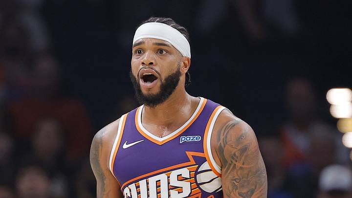 Phoenix Suns forward Miles Bridges (22) reacts after a play against the Oklahoma City Thunder during the first half at Paycom Center on Oct. 26, 2026.