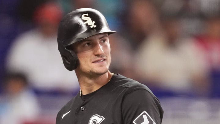 Apr 1, 2026; Miami, Florida, USA;  Chicago White Sox third baseman Colson Montgomery (12) walks back to the dugout after striking out in the seventh inning against the Miami Marlins at loanDepot Park. Mandatory Credit: Jim Rassol-Imagn Images