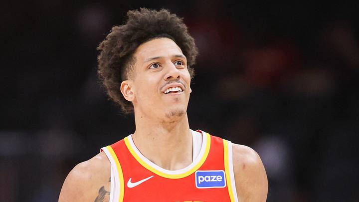 Atlanta Hawks forward Jalen Johnson (1) reacts against the Milwaukee Bucks at State Farm Arena on March 14, 2026. Atlanta Hawks forward Jalen Johnson (1) reacts against the Milwaukee Bucks at State Farm Arena on March 14, 2026.