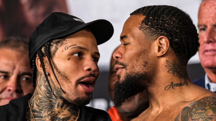 Gervonta "Tank" Davis and Lamont Roach during a February 28, 2025 press conference.
