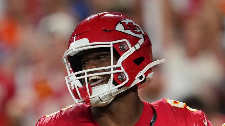 Kansas City Chiefs running back Kenneth Walker III reacts after scoring a touchdown