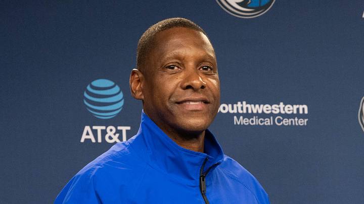 Jun 25, 2026; Dallas, TX, USA;  Dallas Mavericks president Masai Ujiri with  Morez Johnson Jr, the Mavericks first-round pick in the 2026 NBA draft hold his   jersey during an introductory press conference at American Airlines Center. Mandatory Credit: Raymond Carlin III-Imagn Images