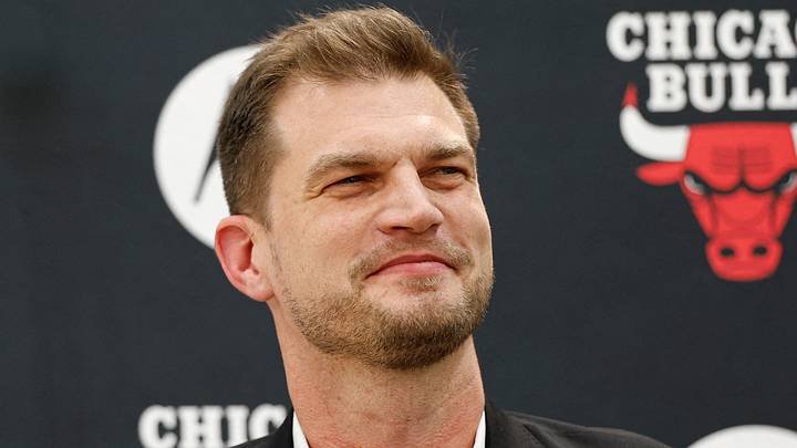 Jun 17, 2026; Chicago, Il, USA; New Chicago Bulls head coach Tiago Splitter smiles during a press conference at Advocate Center. Mandatory Credit: Kamil Krzaczynski-Imagn Images