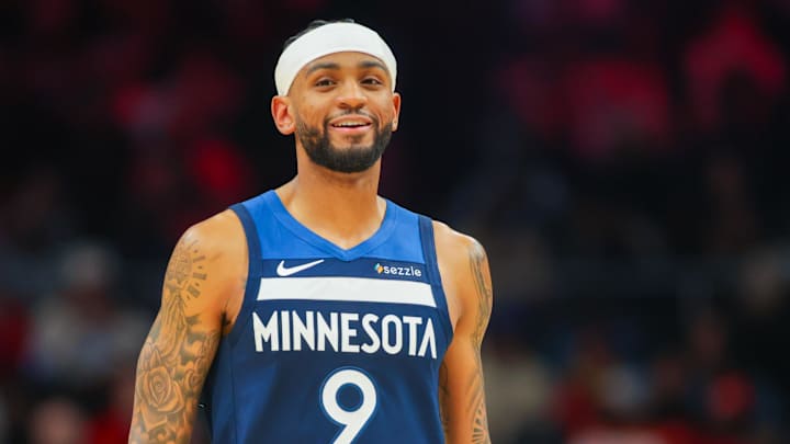 Dec 23, 2024; Atlanta, Georgia, USA; Minnesota Timberwolves guard Nickeil Alexander-Walker (9) in action against the Atlanta Hawks in the fourth quarter at State Farm Arena. Mandatory Credit: Brett Davis-Imagn Images Dec 23, 2024; Atlanta, Georgia, USA; Minnesota Timberwolves guard Nickeil Alexander-Walker (9) in action against the Atlanta Hawks in the fourth quarter at State Farm Arena. Mandatory Credit: Brett Davis-Imagn Images
