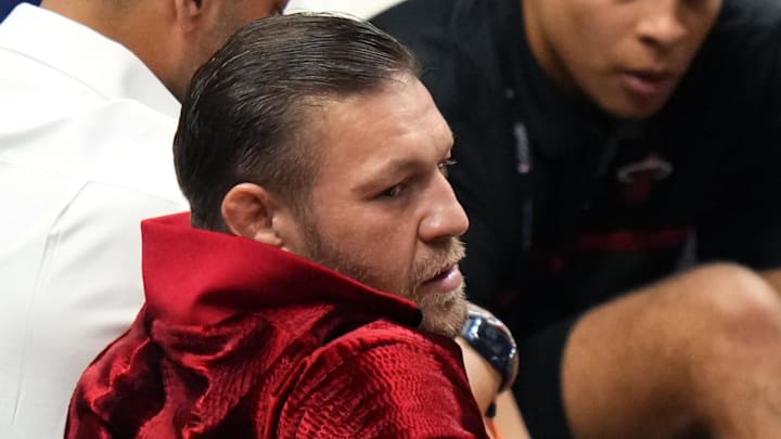 Jun 9, 2023; Miami, Florida, USA; Irish mixed martial artist Conor McGregor looks on during the
