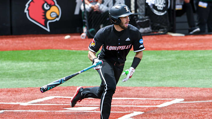 Louisville baseball outfielder Lucas Moore vs. Miami in the 2025 Louisville Super Regional