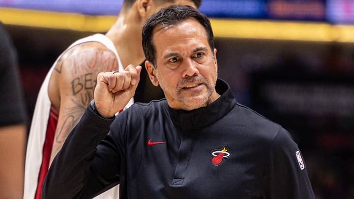 Miami Heat Head Coach Erik Spoelstra reacts (Mandatory Credit: Stephen Lew-Imagn Images)
