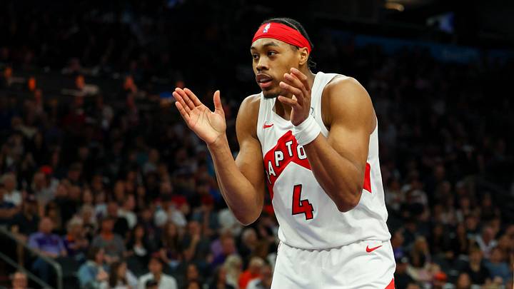 Mar 22, 2026; Phoenix, Arizona, USA; Toronto Raptors guard/forward Scottie Barnes (4) claps after making a layup against the Phoenix Suns during the second quarter at Mortgage Matchup Center. Mandatory Credit: Anna Carrington-Imagn Images Mar 22, 2026; Phoenix, Arizona, USA; Toronto Raptors guard/forward Scottie Barnes (4) claps after making a layup against the Phoenix Suns during the second quarter at Mortgage Matchup Center. Mandatory Credit: Anna Carrington-Imagn Images